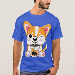 Corgi Boba Tea Bubble Cute Kawaii Anime Kids Teen  T-Shirt