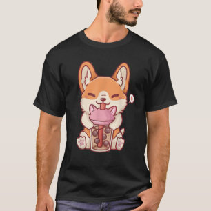 Corgi Boba Tea Bubble Tea Kawaii Corgi Anime  T-Shirt