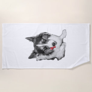 Corgi Bold in Black & Red Beach Towel