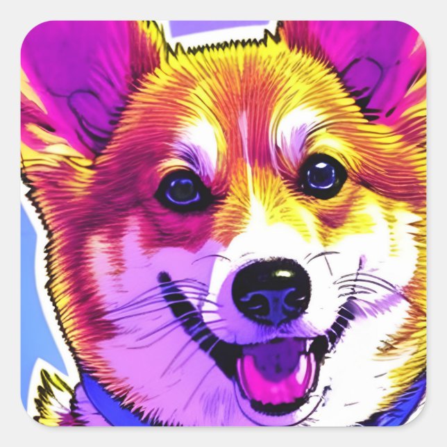 Corgi bright, bold colours square sticker (Front)