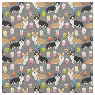 Corgi bubble tea fabric - dark