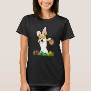 Corgi Bunny Dog Dabbing With Easter Eggs Basket T-Shirt