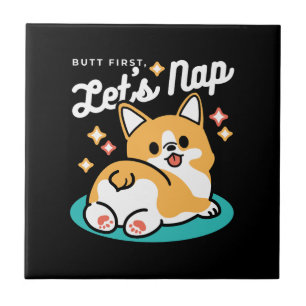 Corgi Butt and Nap Vibes – Cute Sleeping Dog Ceramic Tile