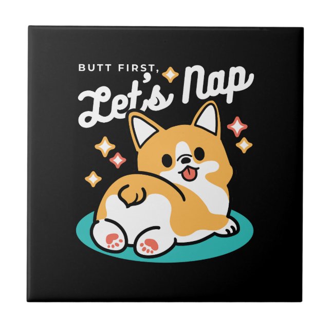 Corgi Butt and Nap Vibes – Cute Sleeping Dog Ceramic Tile (Front)