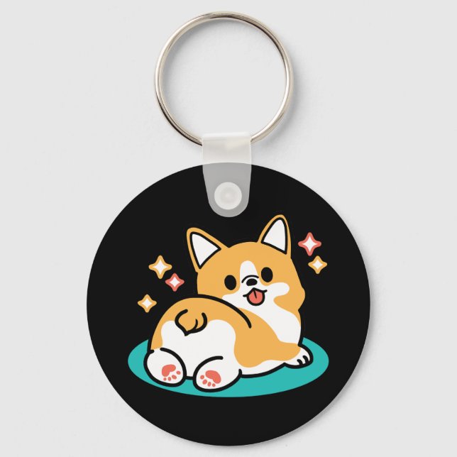 Corgi Butt and Nap Vibes – Cute Sleeping Dog Key Ring (Front)