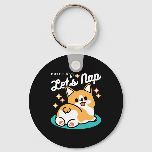 Corgi Butt and Nap Vibes – Cute Sleeping Dog Key Ring (Front)