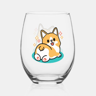 Corgi Butt and Nap Vibes – Cute Sleeping Dog Stemless Wine Glass
