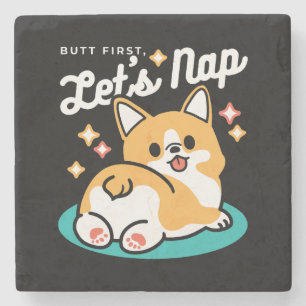 Corgi Butt and Nap Vibes – Cute Sleeping Dog Stone Coaster