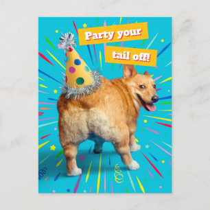 Corgi Butt Birthday Hat Invitation Postcard