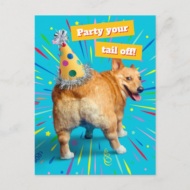 Corgi Butt Birthday Hat Invitation Postcard (Front)