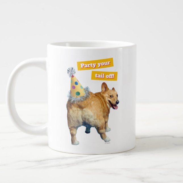 Corgi Butt Birthday Hat Large Coffee Mug (Left)