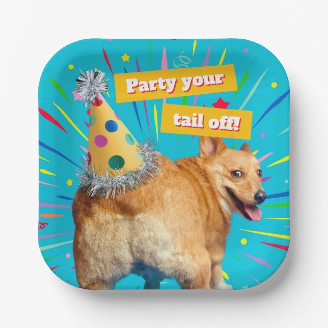 Corgi Butt Birthday Hat Paper Plate (Front)