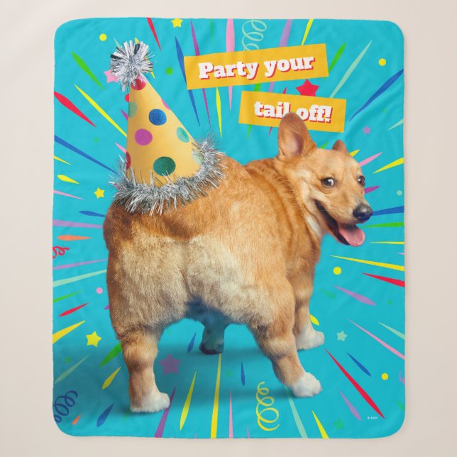 Corgi Butt Birthday Hat Sherpa Blanket (Front)