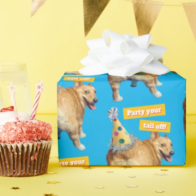 Corgi Butt Birthday Hat Wrapping Paper (Birthday Party)
