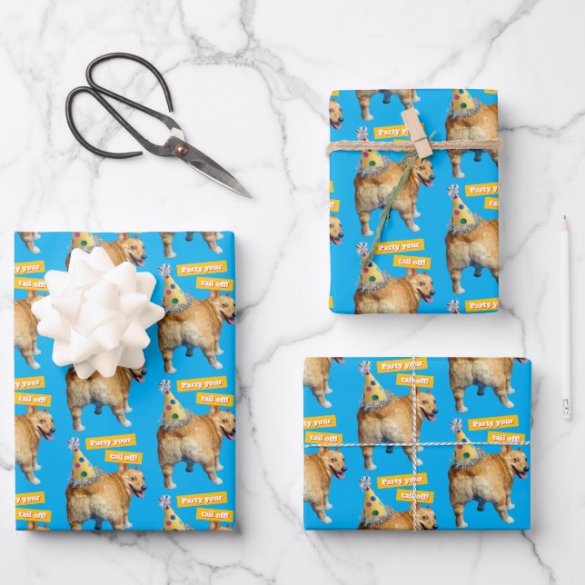 Corgi Butt Birthday Hat Wrapping Paper Sheet (Front)