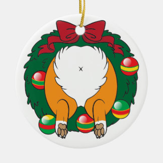 Corgi Butt Wreath Ceramic Ornament