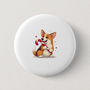 Corgi Candy Cane Joy 6 Cm Round Badge