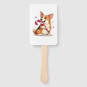 Corgi Candy Cane Joy Hand Fan