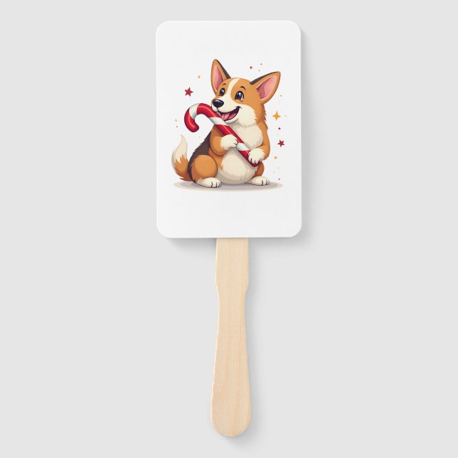Corgi Candy Cane Joy Hand Fan (Front)