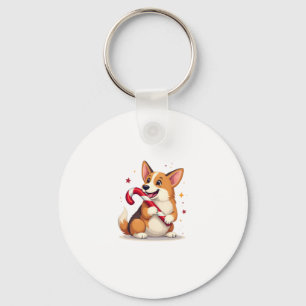 Corgi Candy Cane Joy Key Ring