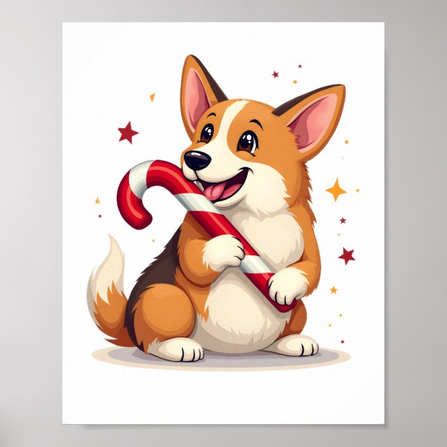 Corgi Candy Cane Joy Poster (Front)