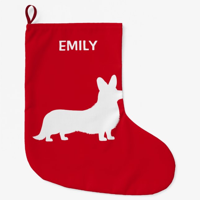 Corgi Cardigan in Silhouette Large Christmas Stocking (Front)