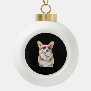Corgi ceramic ball christmas ornament
