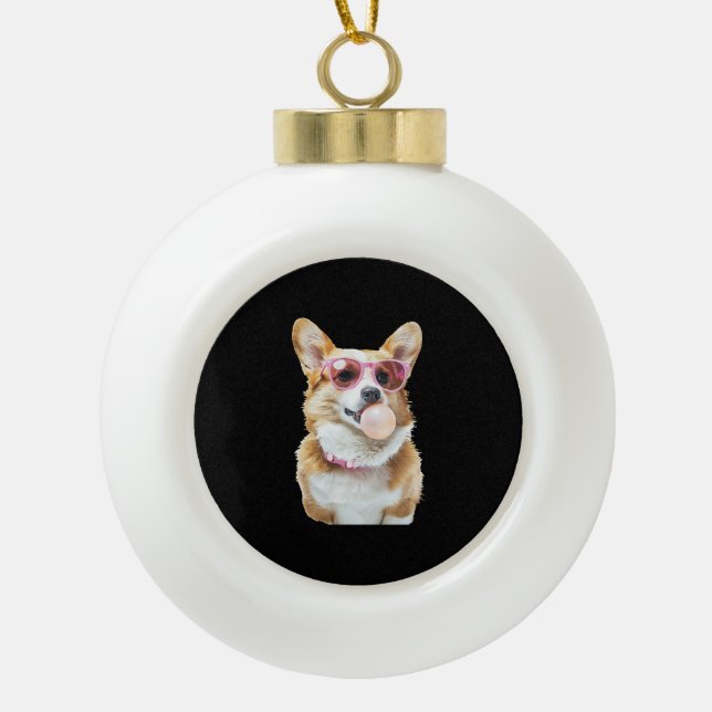 Corgi    ceramic ball christmas ornament (Front)