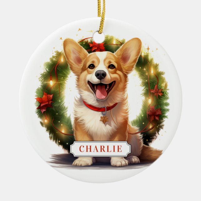 Corgi Ceramic Circle Ornament (Front)