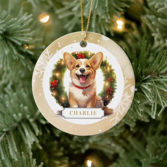Corgi Ceramic Circle Ornament (Tree)