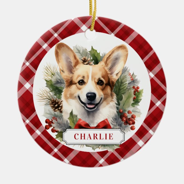 Corgi Ceramic Circle Ornament (Front)