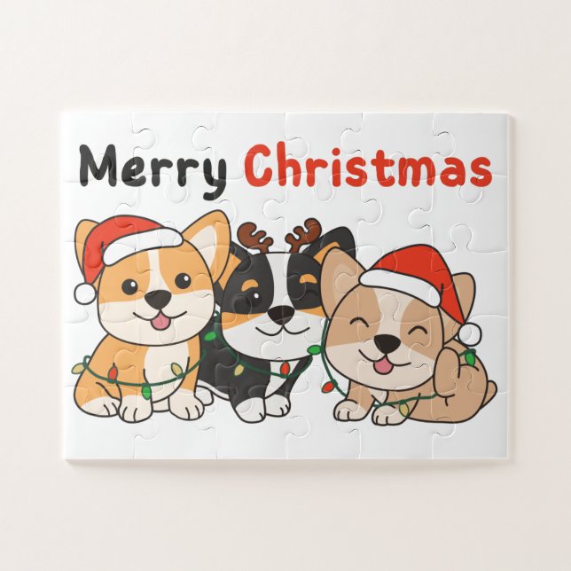 Corgi Christmas Animals Cute Dogs Merry Christmas  Jigsaw Puzzle (Horizontal)