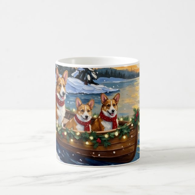 Corgi Christmas Boat Holiday Coffee Mug (Center)