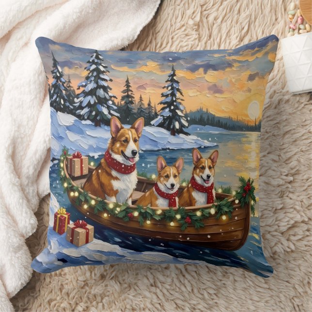 Corgi Christmas Boat Holiday Cushion (Blanket)
