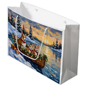Corgi Christmas Boat Holiday Large Gift Bag