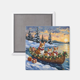 Corgi Christmas Boat Holiday Magnet