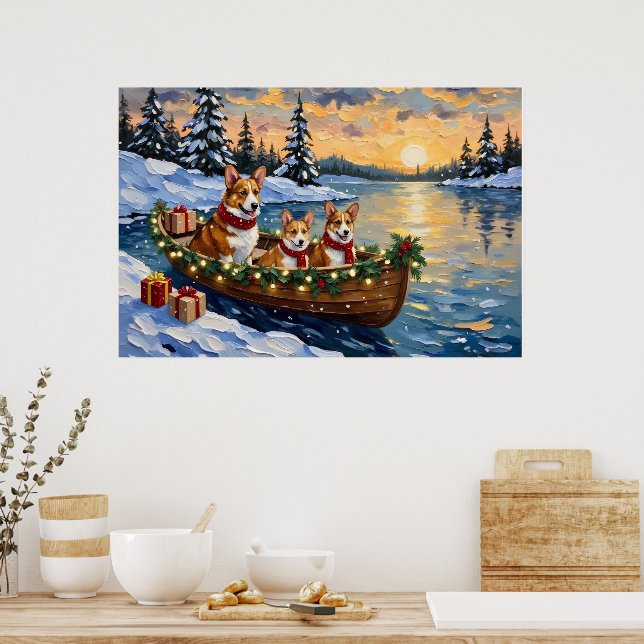 Corgi Christmas Boat Holiday Poster (Kitchen)