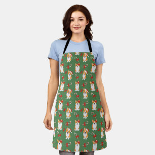 Corgi Christmas Candy Cane Pattern Apron