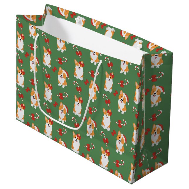 Corgi Christmas Candy Cane Pattern Large Gift Bag (Front Angled)