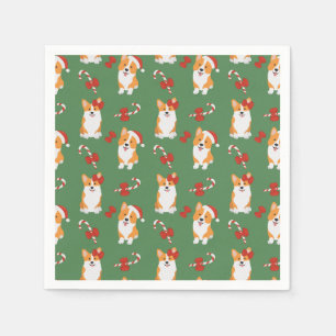 Corgi Christmas Candy Cane Pattern Napkin
