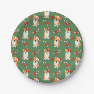 Corgi Christmas Candy Cane Pattern Paper Plate