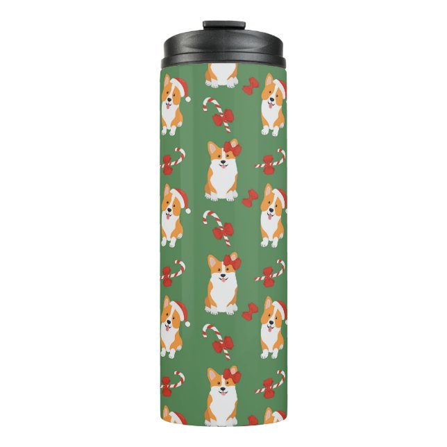 Corgi Christmas Candy Cane Pattern Thermal Tumbler (Front)