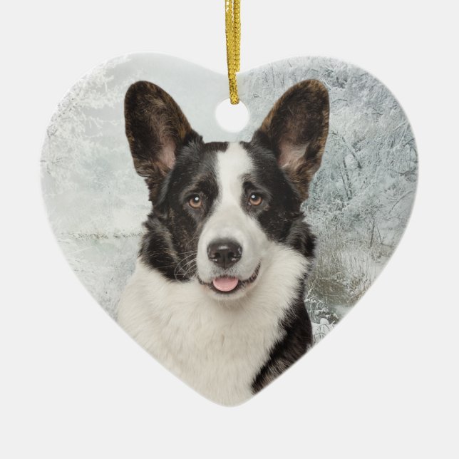 Corgi Christmas Ceramic Ornament (Front)