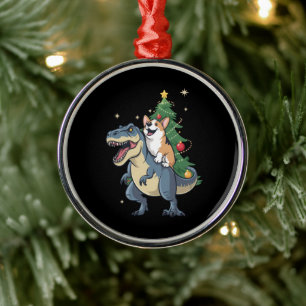 Corgi Christmas Dinosaur Tree Rex Holiday Xmas Metal Ornament