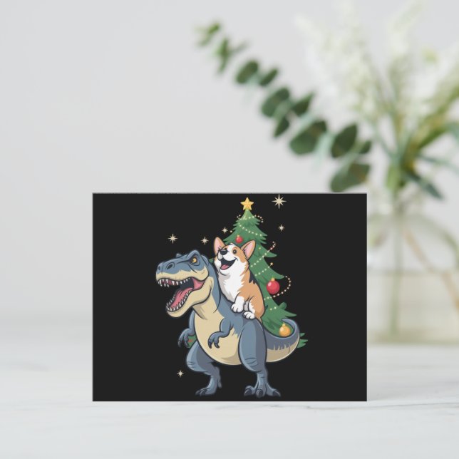 Corgi Christmas Dinosaur Tree Rex Holiday Xmas  Postcard (Standing Front)