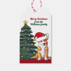 Corgi Christmas Dog in Santa Hat Cute Personalised Gift Tags