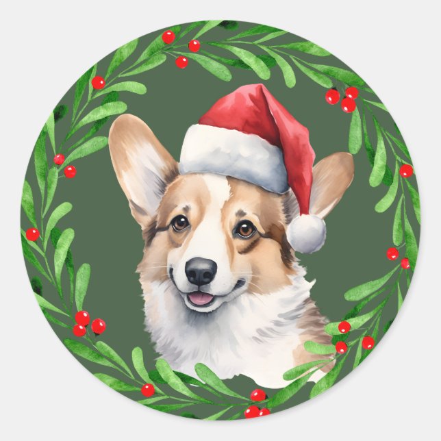 Corgi Christmas Dog Puppy Mailing  Classic Round Sticker (Front)