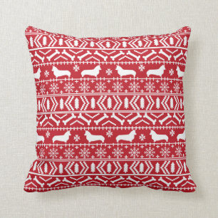 Corgi Christmas Fair Isle pillow - christmas corgi