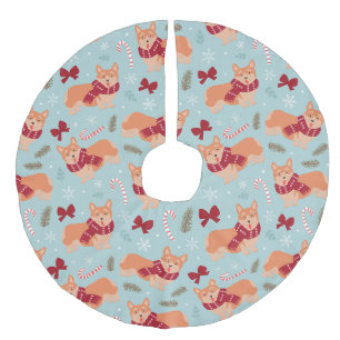 Corgi Christmas Faux Linen Tree Skirt