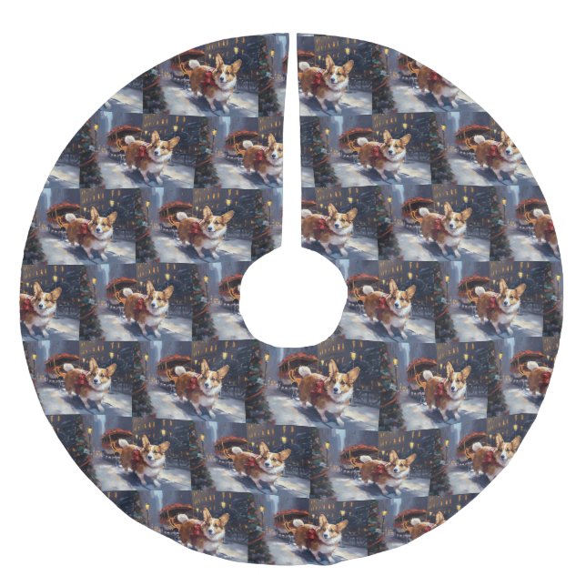 Corgi Christmas Festive Season Brushed Polyester Tree Skirt (Front)